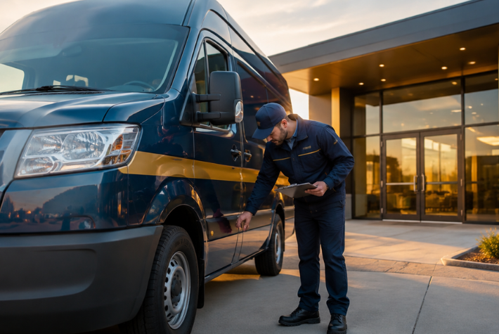 commercial vehicle delivery to a new branch opening driver inspection